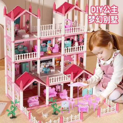 Kids-Up Dress up Toy Girl DIY Doll House Princess Castle Big Villa Cottage Girl Toy