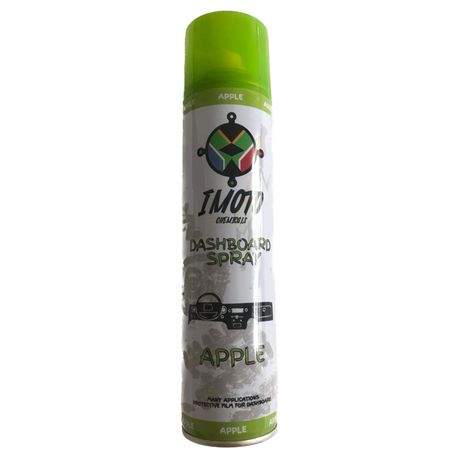 Imoto Dash Board Spray Apple 300ml

Fragrance provides a pleasant odour
Dashboard wax is the perfect spray wax for leather, plastic & rubber.
It also prevents the dust build-up produced by static electricity
best results apply circular motion