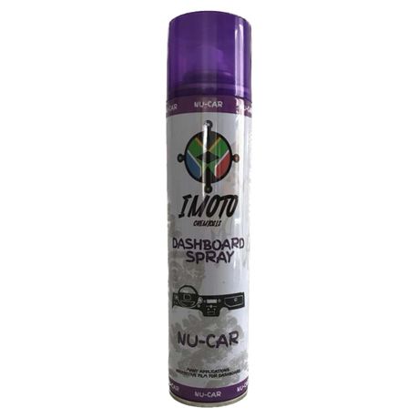 Imoto Dash Board Spray Nu- Car 300ml

Fragrance provides a pleasant odour
Dashboard wax is the perfect spray wax for leather, plastic & rubber.
It also prevents the dust build-up produced by static electricity
best results apply circular motion