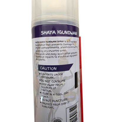 Imoto Shaya Igundwani spray 200ml (Rataway) Protect your vehicle from engine-compartment odour and rodent damage with the reliable&nbsp;Imoto Shaya Igundwani Spray. This dual-pack makes it easy to maintain both everyday protection and a spare on hand.