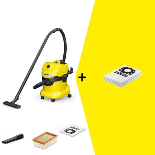 Karcher Vacuum Cleaner WD 4 & Bags

With 20-litre plastic container, 5-metre cord and 2.2-metre-long suction hose, the WD 4 wet and dry vacuum cleaner provides especially powerful suction and excellent energy efficiency. Combo includes pack of 4 vacuum bags.