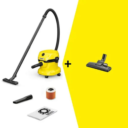 Karcher WD 2 & Floor Nozzle Vacuum

The wet and dry vacuum cleaner WD 2 Plus with 12 litre plastic container and blower function. Combo includes a switchable floor nozzle for both hard surfaces and carpets.

The Kärcher WD 2 Plus Wet & Dry Vacuum Cleaner & Floor Nozzle, with compact design and is super-powerful and energy-efficient – and with power consumption of only 1000 W. The machine achieves top cleaning results for dry, wet, fine and coarse dirt. The wet and dry vacuum cleaner has a robust