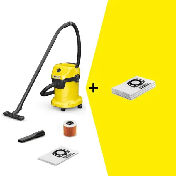 Karcher WD 3 & Bags

Powerful and efficient at a super price-performance ratio: The WD 3 impresses with 17 litre plastic container, 4 m cable, 2 m suction hose and single-piece cartridge filter. Combo includes a pack of 4 vacuum bags