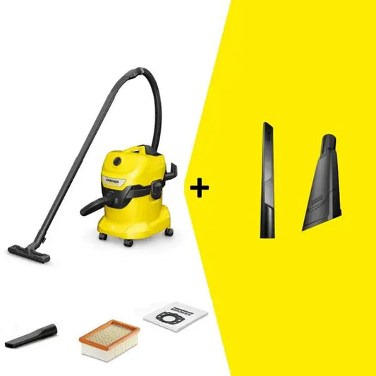 Karcher WD 4 Car Wet & Dry Vacuum Cleaner

With 20-litre plastic container, 5-metre cord and 2.2-metre-long suction hose, the WD 4 wet and dry vacuum cleaner provides especially powerful suction and excellent energy efficiency. Combo includes a long crevice nozzle for the hard to reach areas and a car nozzle.