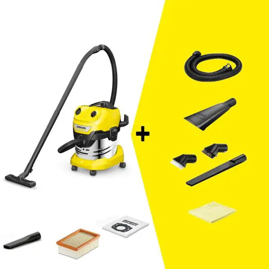 Karcher WD 4 S Car Wet & Dry Vacuum Cleaner

Super powerful and energy-efficient wet/dry vacuum cleaner with 20 l stainless steel container, convenient flat pleated filter, 5 m cable, 2.2 m suction hose and blower function. Combo includes car interior cleaning kit.