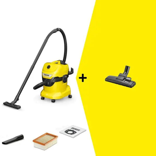 Karcher WD 4 Vacuum Cleaner & Floor Nozzle

With 20-litre plastic container, 5-metre cord and 2.2-metre-long suction hose, the WD 4 wet and dry vacuum cleaner provides especially powerful suction and excellent energy efficiency. Combo includes a switchable floor nozzle for use on hard floors and carpets.