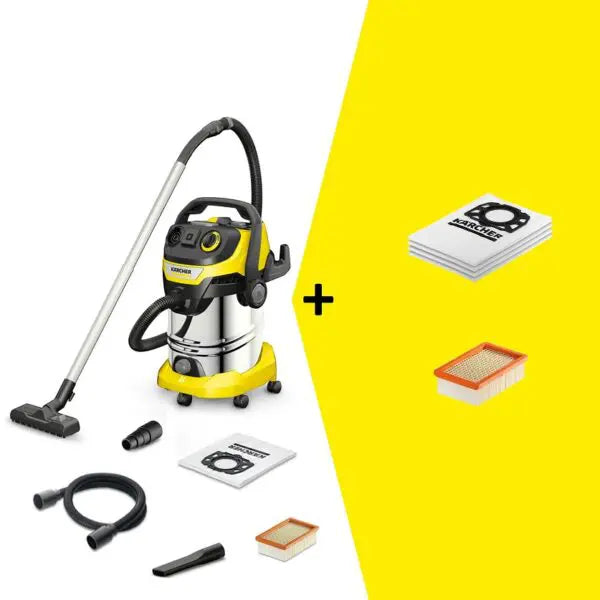 Karcher WD 6 Wet & Dry Vacuum & Bags & Filter

The WD 6 P S offers outstanding suction power and energy efficiency and is equipped with a 30-litre stainless steel container, a 6-metre-long cord, a 2.2-metre suction hose and an integrated power outlet.