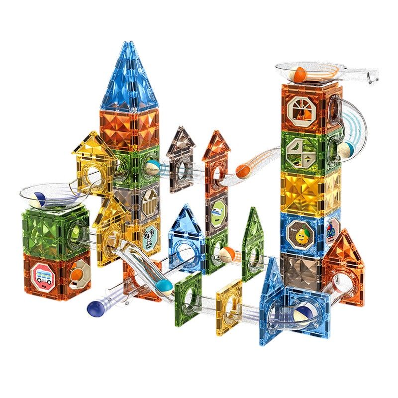 Kids-Up 156 Piece STEM Magnetic Tiles Marble Run Montessori Fun Toy Set