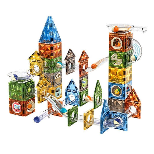 Kids-Up 156 Piece STEM Magnetic Tiles Marble Run Montessori Fun Toy Set