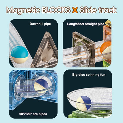 Kids-Up 156 Piece STEM Magnetic Tiles Marble Run Montessori Fun Toy Set