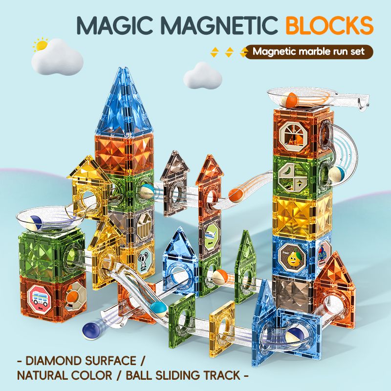 Kids-Up 156 Piece STEM Magnetic Tiles Marble Run Montessori Fun Toy Set