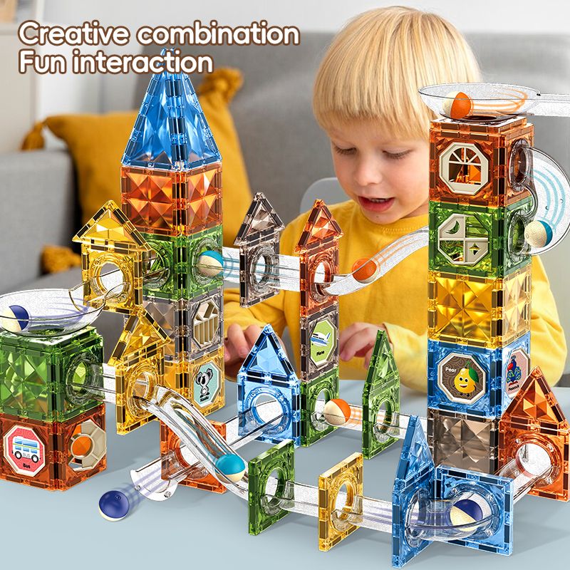 Kids-Up 156 Piece STEM Magnetic Tiles Marble Run Montessori Fun Toy Set