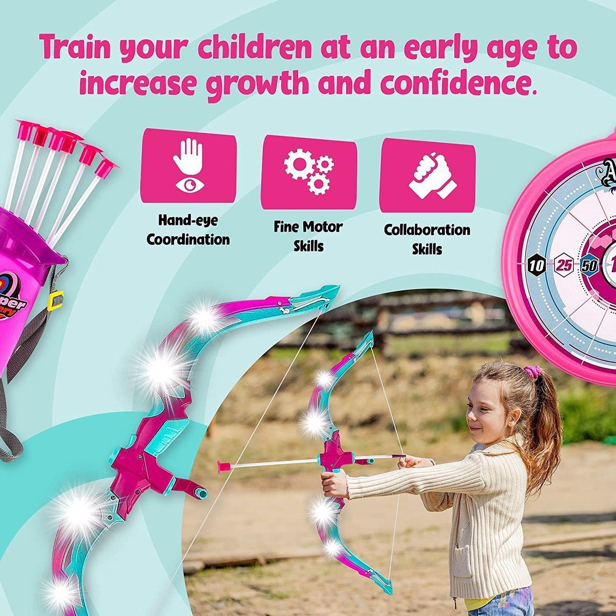 Kids-Up Bow & Arrow Archery Set Pink 5 Years And Older Set