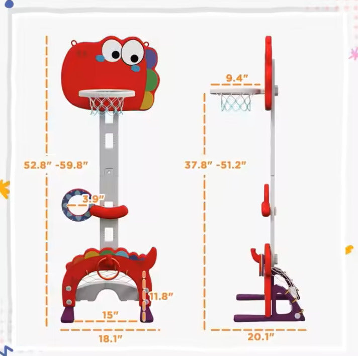 Kids-Up 5-in-1 Basketball Stand Sports Toy - With Soccer, Golf, Ring Toss & Hoop

Get active and have fun with the Kids-Up 5-in-1 Basketball Stand Sports Toy - the ultimate multi-sport activity center for energetic kids! This versatile playset combines basketball, soccer, golf, ring toss, and a target game in one compact, adjustable stand. Perfect for indoor or outdoor use, it encourages physical development, coordination, and hours of engaging play.