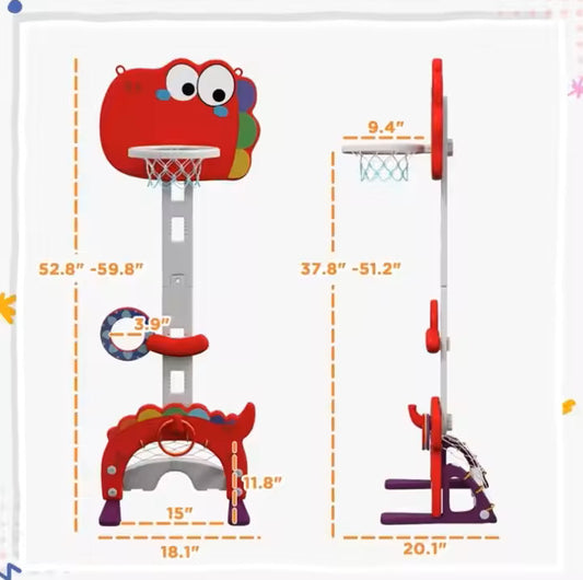 Kids-Up 5-in-1 Basketball Stand Sports Toy - With Soccer, Golf, Ring Toss & Hoop

Get active and have fun with the Kids-Up 5-in-1 Basketball Stand Sports Toy - the ultimate multi-sport activity center for energetic kids! This versatile playset combines basketball, soccer, golf, ring toss, and a target game in one compact, adjustable stand. Perfect for indoor or outdoor use, it encourages physical development, coordination, and hours of engaging play.