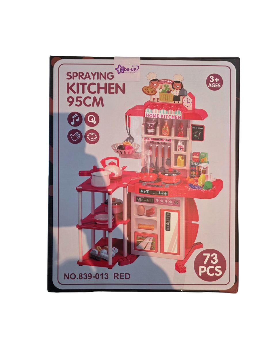 Kids-Up 73-Piece Fancy Pretend Toy Kitchen - With Squirting Tap Water & Lights

Inspire little chefs with the Kids-Up 73 PCS Fancy Pretend Toy Kitchen Set a realistic and interactive play kitchen that brings imagination to life! Packed with 73 fun accessories, this deluxe set features a working squirting tap,& realistic lights, and engaging sounds that mimic real kitchen action. Perfect for role-playing, learning, and endless cooking fun.