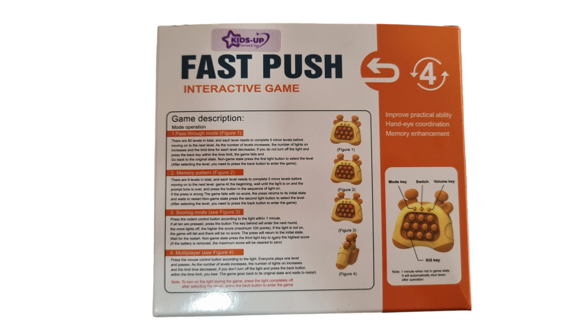 Kids-Up Electronic Pop It Quick Push Game Brown Bear

The Kids-Up Electronic Pop It Quick Push Game in the fun shape of a Brown Bear combines the sensory satisfaction of traditional Pop It toys with an exciting electronic twist. This interactive game challenges kids to press the popping bubbles as they light up, testing their speed and coordination.