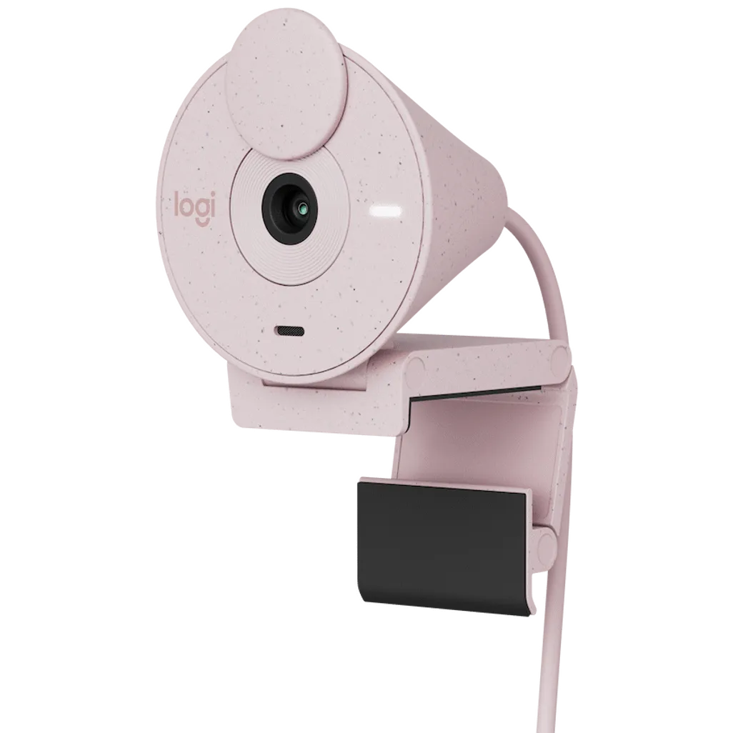Enhance your video calls with the Logitech Brio 300 Webcam in Rose. 1080p resolution, RightLight 2 auto-correction, and 2-year warranty. Perfect for Zoom & Teams in SA.