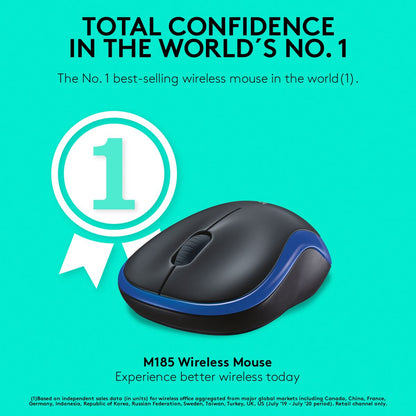 Logitech M185 Wireless Mouse, 2.4GHz with USB Mini Receiver (2 Year Warranty, Parallel Import)