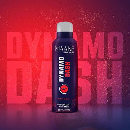 MAAKE Dynamo Dash 200ml perfumed deodorant body spray can for men.