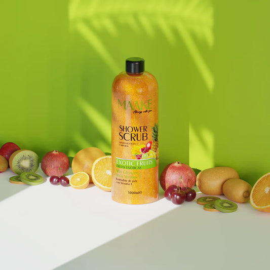 Our Glowing Shower Gel scrub is exactly what it sounds! A scrub for a delightful foamy bath, enriched with Exotic Fruits extract, vitamin E, and pumice stone exfoliating particles that gently cleanse and exfoliate the skin, removing impurities and dead cells, leaving your skin soft, lightly fragranced and with a subtle glow!

Results in smoothened skin. Non-abrasive.

Instructions:&nbsp;Apply a generous amount and massage onto wet skin, bring up to a lather, scrub, then rinse off. Suitable for daily use; if