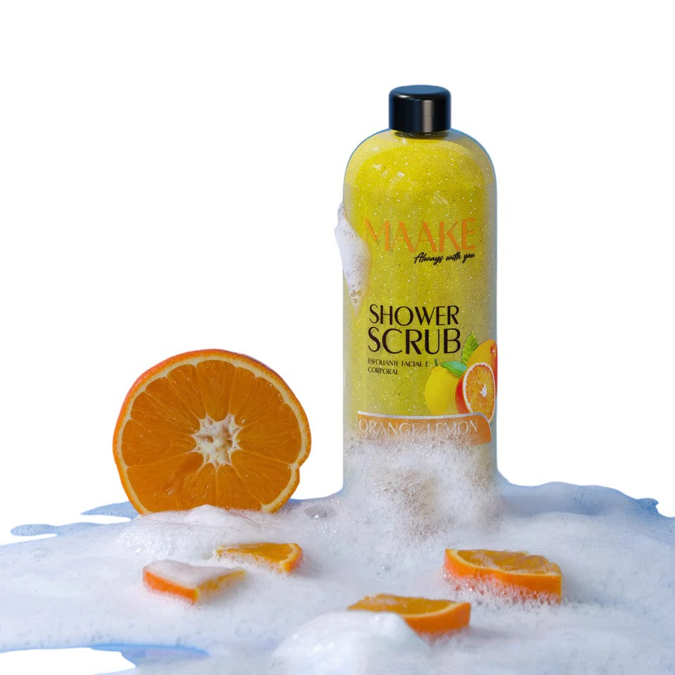 Our Glowing Shower Gel scrub is exactly what it sounds! A scrub for a delightful foamy bath, enriched with Orange &amp; Lemon extract, vitamin E, and pumice stone exfoliating particles that gently cleanse and exfoliate the skin, removing impurities and dead cells, leaving your skin soft, lightly fragranced and with a subtle glow!

Results in smoothened skin. Non-abrasive.

Instructions:&nbsp;Apply a generous amount and massage onto wet skin, bring up to a lather, scrub, then rinse off. Suitable for daily us