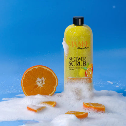 Our Glowing Shower Gel scrub is exactly what it sounds! A scrub for a delightful foamy bath, enriched with Orange &amp; Lemon extract, vitamin E, and pumice stone exfoliating particles that gently cleanse and exfoliate the skin, removing impurities and dead cells, leaving your skin soft, lightly fragranced and with a subtle glow!

Results in smoothened skin. Non-abrasive.

Instructions:&nbsp;Apply a generous amount and massage onto wet skin, bring up to a lather, scrub, then rinse off. Suitable for daily us