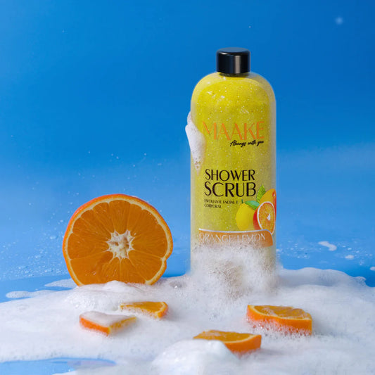 MAAKE Orange Lemon Glowing Shower Gel Scrub/Exfoliating 1000ml Bottle

Our Glowing Shower Gel scrub is exactly what it sounds! A scrub for a delightful foamy bath, enriched with Orange &amp; Lemon extract, vitamin E, and pumice stone exfoliating particles that gently cleanse and exfoliate the skin, removing impurities and dead cells, leaving your skin soft, lightly fragranced and with a subtle glow!