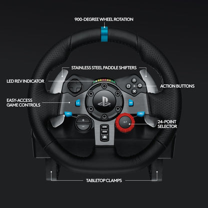 Master the track with the Logitech G29 Driving Force. Features dual-motor force feedback, stainless steel pedals, and leather wheel. Works with PS5, PS4 & PC. 2-year warranty.