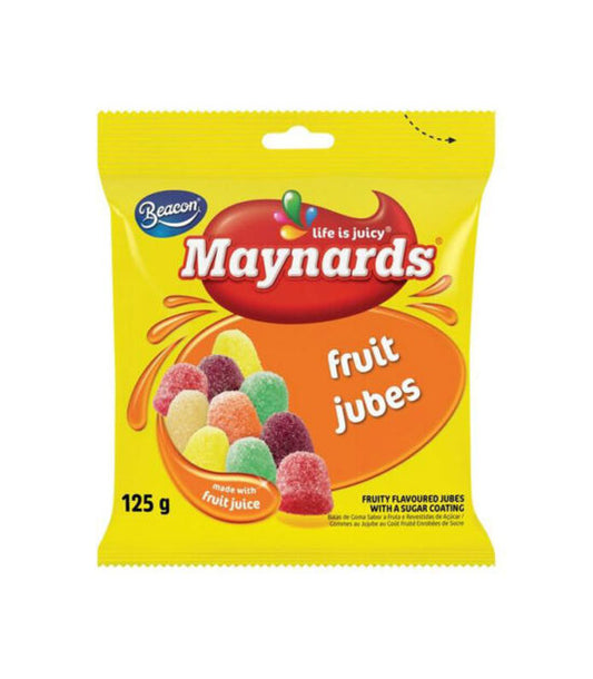 Maynards Fruit Jubes 60g

Maynards Fruit Jubes are soft, fruit-flavoured jelly sweets made with real fruit juice, offering a delightful burst of fruity taste in every bite. Packaged in a convenient 60g size, they're perfect for on-the-go enjoyment. Please note, these sweets are manufactured in a facility that handles peanuts and cow's milk, which may pose a risk for individuals with allergies to these substances