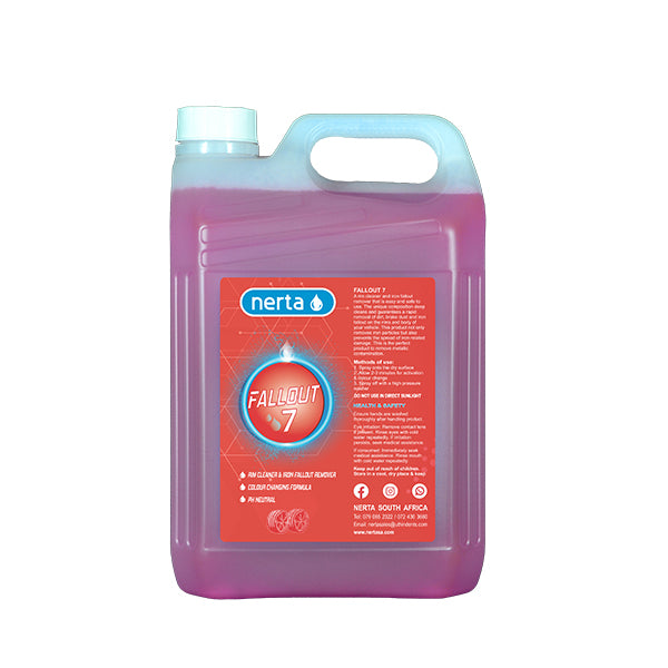 Nerta Fallout 7 – Iron Fallout Remover

The PH-Neutral Fallout 7 is a powerful rim cleaner and iron fallout remover, designed for safe and easy use. Its colour changing, unique formula deeply cleans and quickly eliminates dirt, brake dust, and iron particles from your vehicle’s rims and body. Not only does it effectively remove iron contamination, but it also helps prevent further iron-related damage, making it the ideal solution for tackling metallic contaminants.

Rim cleaner and iron fallout re