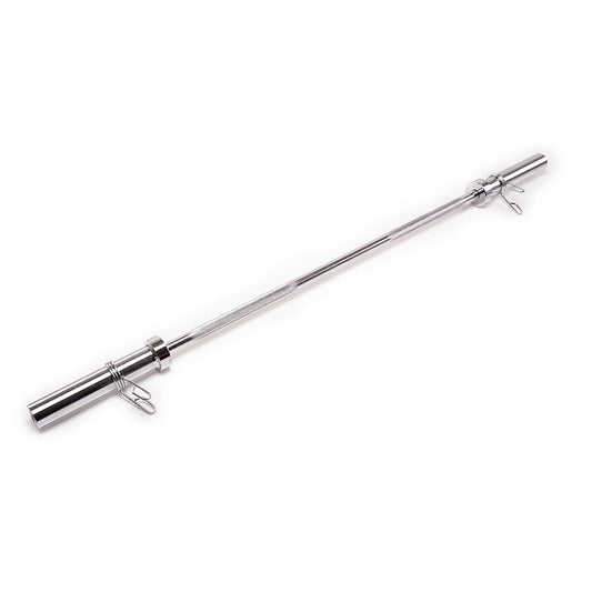 Powercore 1.5m Chrome Olympic Barbell for home weightlifting with 80kg max load capacity.