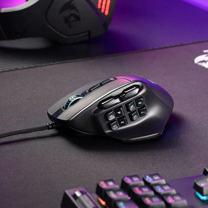 REDRAGON Aatrox 6200DP RGB MMO Gaming Mouse – Black.