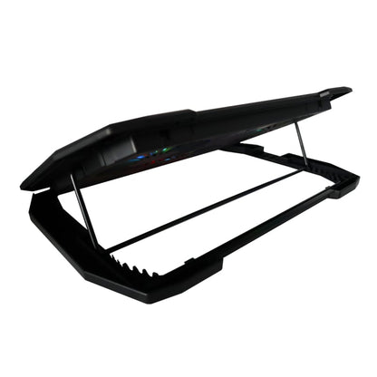 FEATURES:
Keeps laptops cool
Triple Fan Cooling System
RGB Lighting
Vented Base
Adjustable Height Angle
Up to 17″ Laptop Support