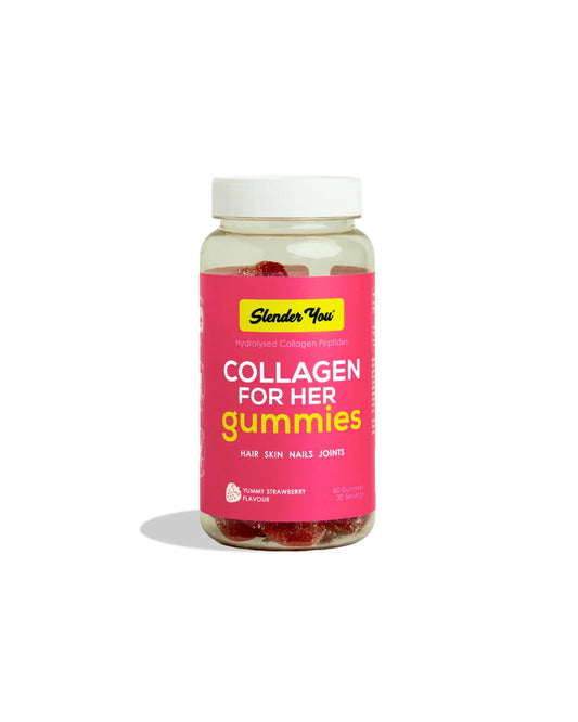 Slender You® Collagen Peptide Gummies, daily glow-up treat, with benefits that go way beyond beauty.

These delicious strawberry-flavoured gummies are packed with hydrolysed collagen peptides, designed to support strong hair and nails, smoother skin, healthier joints and muscle recovery.

Collagen is the most abundant protein in the body, but natural levels begin to decline with age. That’s why a high-quality supplement like this can help reduce signs of ageing, boost hydration and elasticity, and even supp