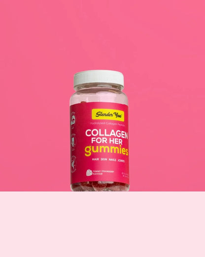 Slender You® Collagen Peptide Gummies, daily glow-up treat, with benefits that go way beyond beauty.

These delicious strawberry-flavoured gummies are packed with hydrolysed collagen peptides, designed to support strong hair and nails, smoother skin, healthier joints and muscle recovery.

Collagen is the most abundant protein in the body, but natural levels begin to decline with age. That’s why a high-quality supplement like this can help reduce signs of ageing, boost hydration and elasticity, and even supp