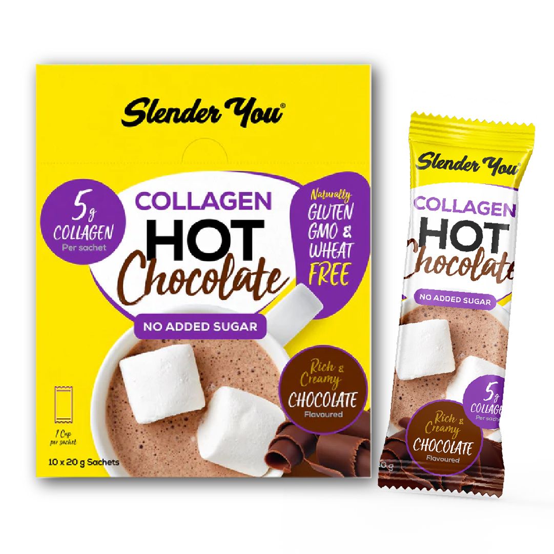 Slender You Collagen Hot Chocolate 20g Sachet

No Added Sugar. Rich &amp; creamy Chocolate Flavoured. Supports healthy hair, Skin and nails. Promotes glowing skin. Gluten, GMO and Wheat free