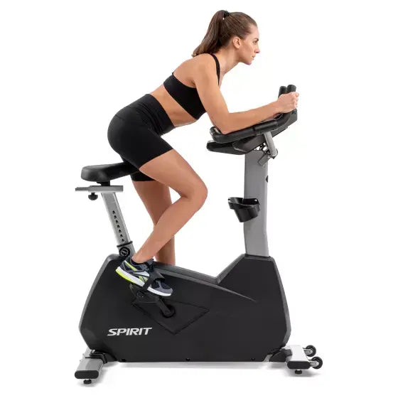 Spirit CU800 Commercial Upright Exercise Bike

The Spirit CU800 Commercial Upright Bike was specifically engineered for the commercial environment, from its heavy-duty steel frame to its durable powder coat paint finish. Features like built-in hand pulse sensors on the multi-position handlebars, as well as the easy-to-read console with a variety of built-in programs, satisfy casual and committed users alike. The extra-smooth ride comes from the perfected gearing and the integrated generator/flywheel system.