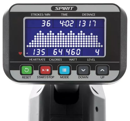 Spirit XRW600 Light Commercial Rower Machine
FEATURES:
– EFFICIENT DISPLAY

A 5.5” blue backlit LCD screen conveniently displays all the workout data you need to keep you informed and motivated and is easily adjustable to different angles and heights for perfect viewing.