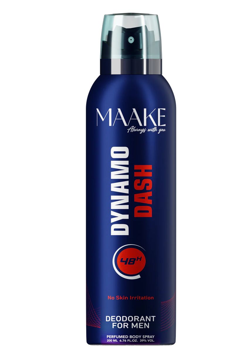MAAKE Dynamo Dash 200ml perfumed deodorant body spray can for men.