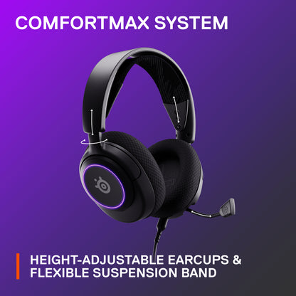 The Nova Acoustic System features custom-designed High Fidelity Drivers for superior audio quality. Lightweight headset with 4-points of adjustability in the ComfortMAX System for the perfect fit. ClearCast Gen 2 noise-cancelling mic uses AI algorithms to reduce background sounds for clear communication. Dynamic and customizable dual-zone RGB lighting in brilliant 16.8 million colors. Compatible with PC, Mac, PlayStation, Switch, and mobile devices via USB-C (USB-A adapter included).