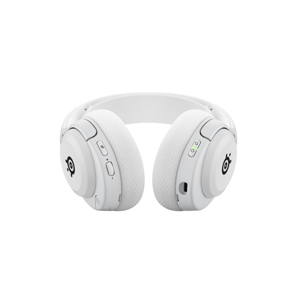 SteelSeries Arctis Nova 5P Wireless Gaming Headset in White, showing the retractable ClearCast mic and USB-C dongle.