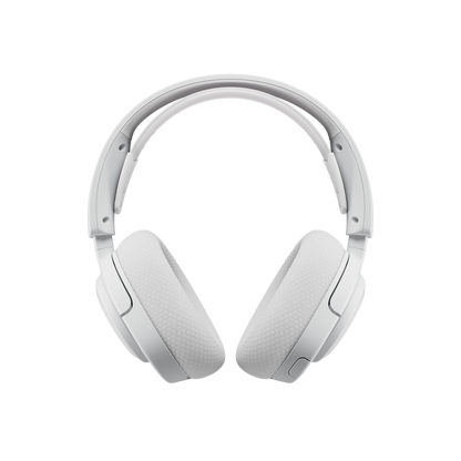 SteelSeries Arctis Nova 5P Wireless Gaming Headset in White, showing the retractable ClearCast mic and USB-C dongle.