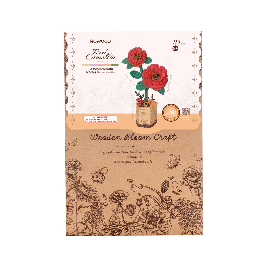 Robotime Red Camellia Flower Bouquet Series DIY 3D Wooden Puzzle