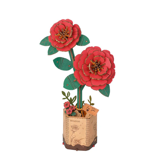Robotime Red Camellia Flower Bouquet Series DIY 3D Wooden Puzzle