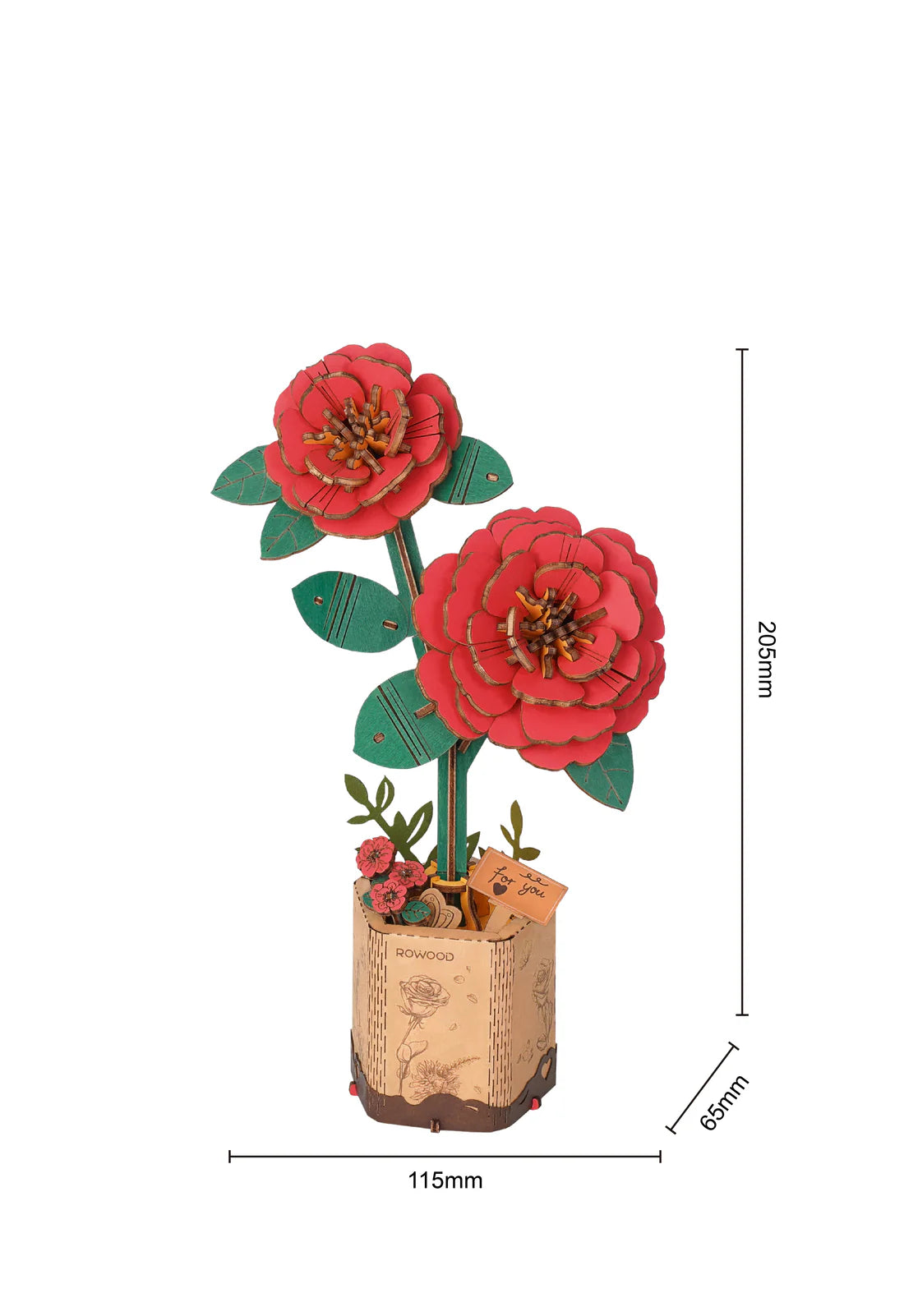 Robotime Red Camellia Flower Bouquet Series DIY 3D Wooden Puzzle