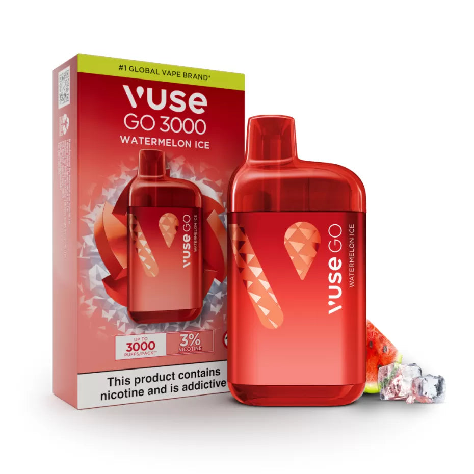 VUSE GO 3000 Puffs WATERMELON ICE Disposable Vape 3%

A cooling blend of ripe and juicy watermelon flavour with an icy cool twist, for up to 3000* puffs of visible flavour.
*Based on laboratory testing of newly manufactured product and may vary depending on individuals usage behaviour.