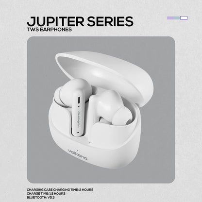 Volkano Jupiter Series (TWS) True Wireless Bluetooth Earphones

True Wireless Earbuds, High-Quality Sound, Comfortable Fit, Sleek Design, Bluetooth 5.3 with up to 16-hour playtime

Looking for&nbsp;true wireless earbuds Bluetooth 5.3&nbsp;that look as good as they sound? Meet Volkano Jupiter, a compact, comfortable, and ready for everyday listening. With efficient Bluetooth 5.3 (JL7023), pairing is quick and the connection stays stable up to 10 m, so you can move freely between your phone and errands withou