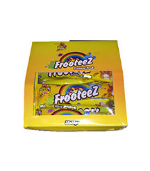 Ama Bom Bom Frooteez Tropical Fruit Chewy Sweets 20 pack bulk display box on a clean background