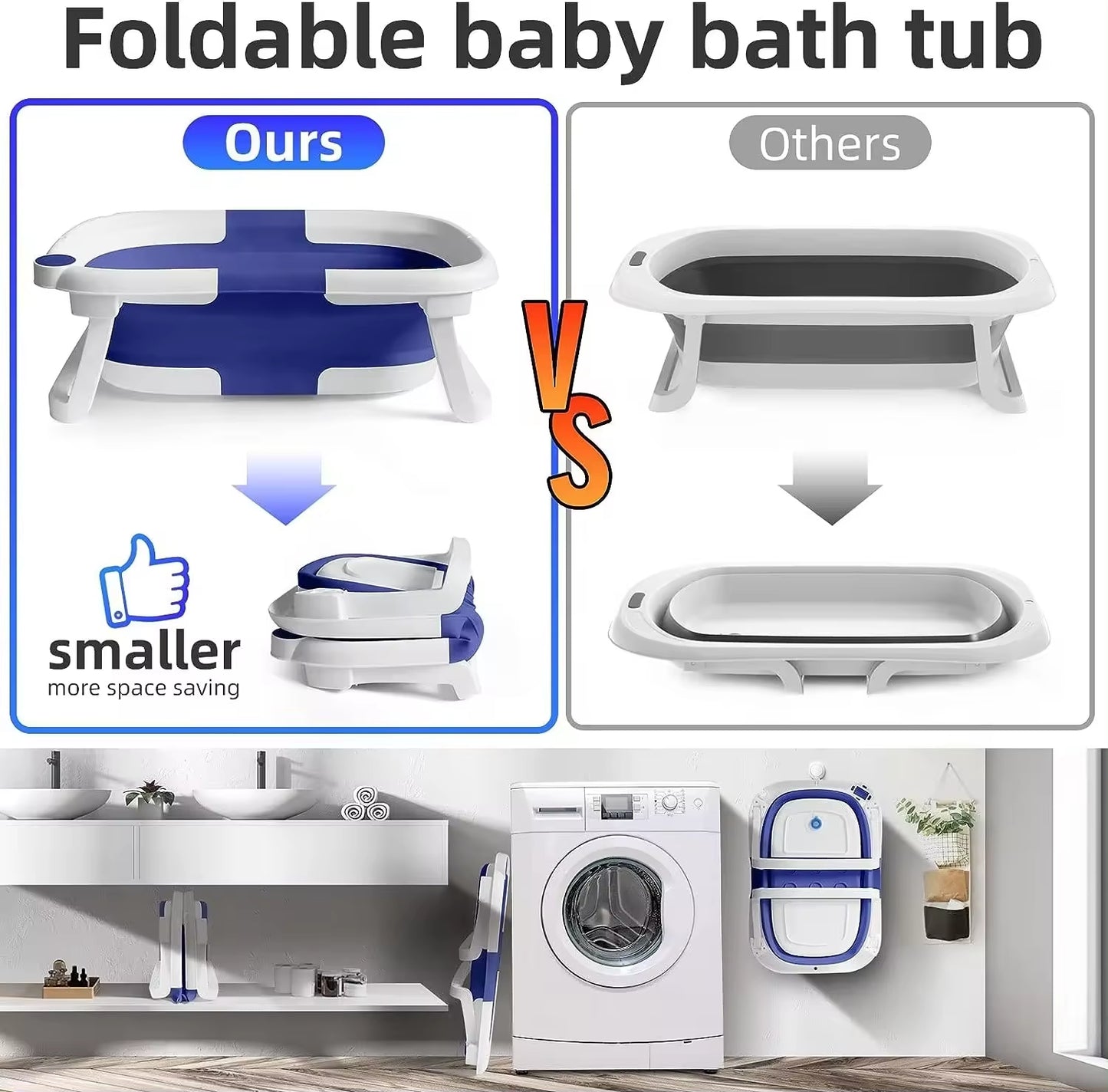 Babies-up Travel Foldable Bathtub with Shower Holder, Pillow Pad & Thermometer